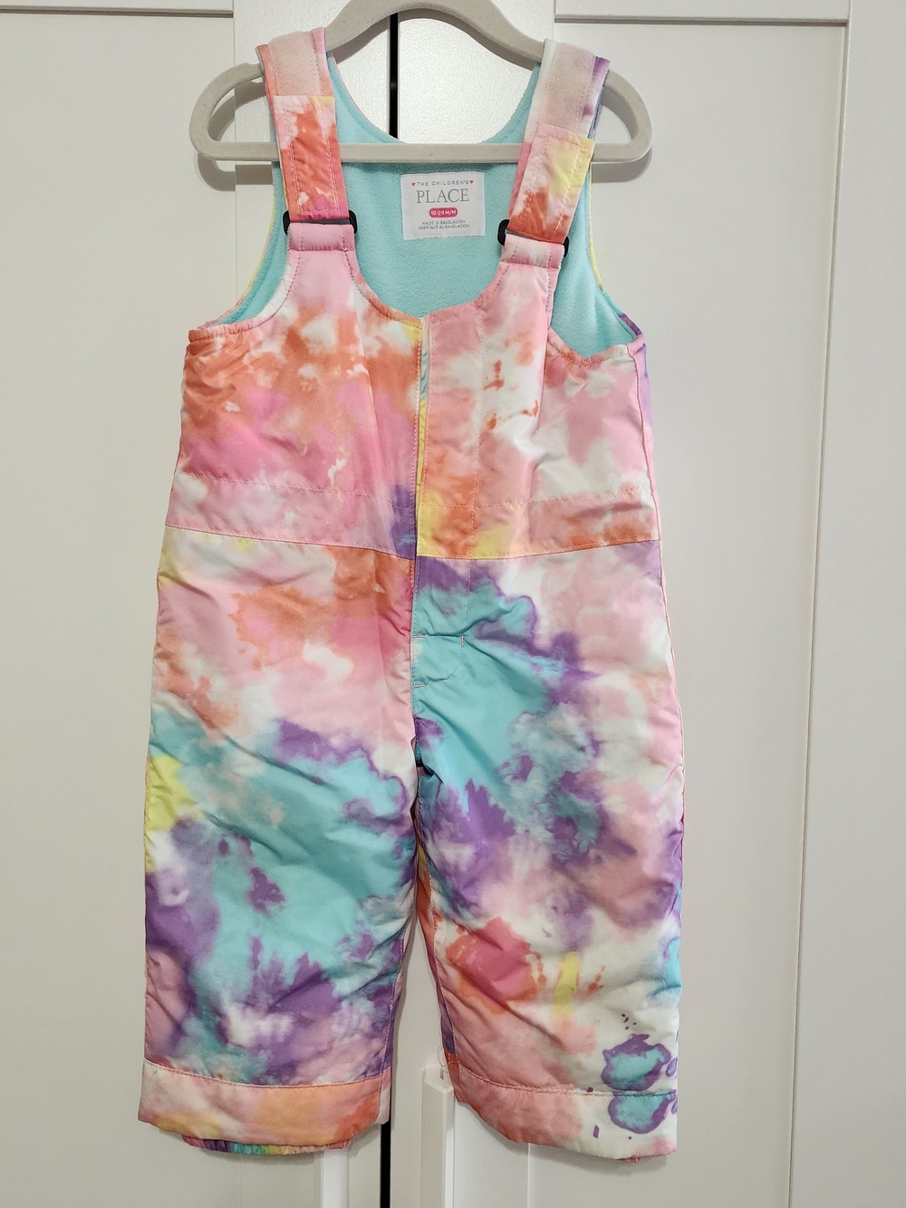 The Children’s Place Girls' Pastel Tie-Dye Snow Bib Overalls 18-24 M.